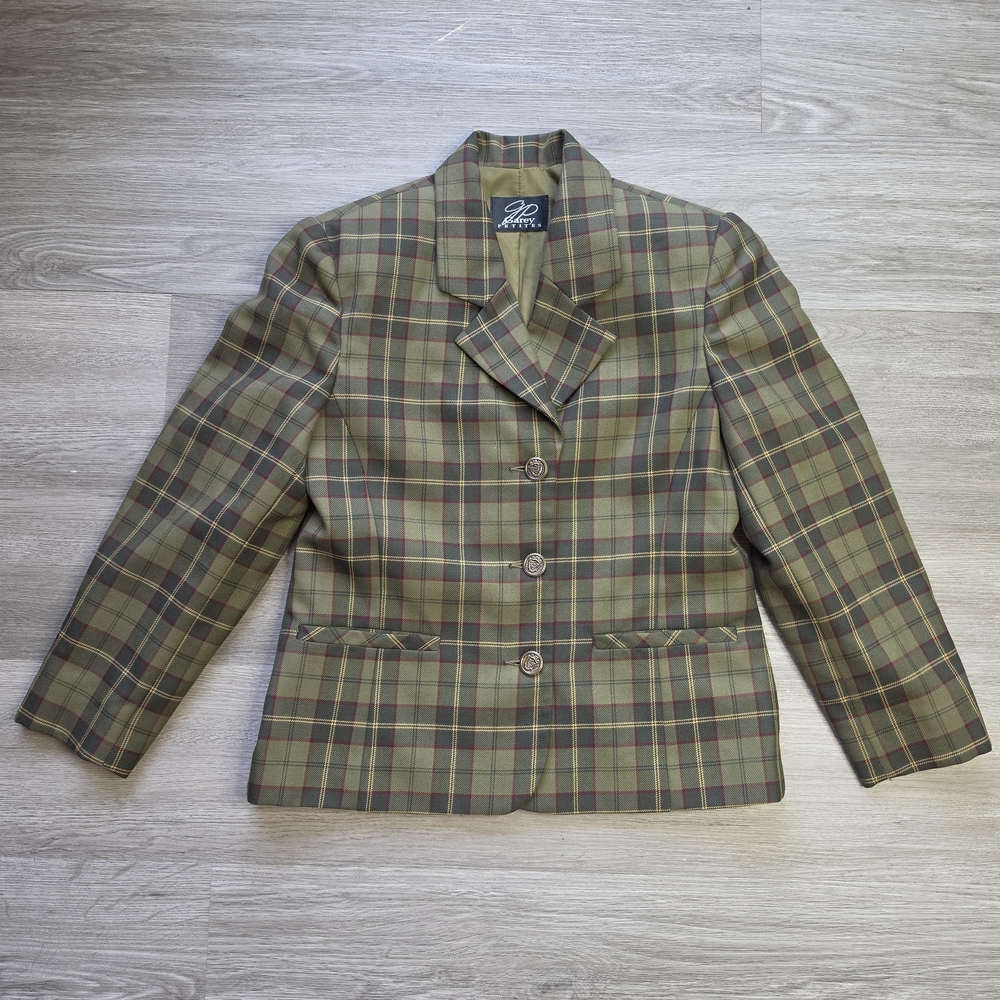 Vintage Plaid Button-Down Blazer - Green Checkered Jacket